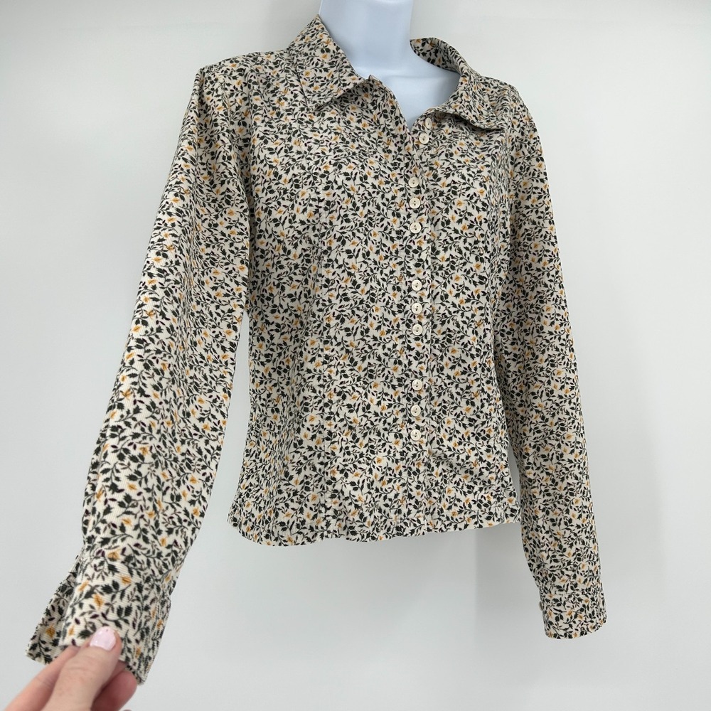 Western Boho Micro Floral Corduroy Button Up Womens M Cotton Country Cottage